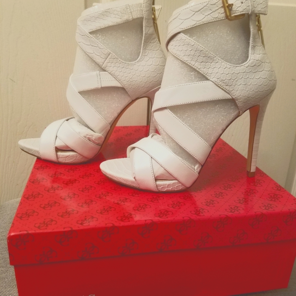Guess White strappy Heels
